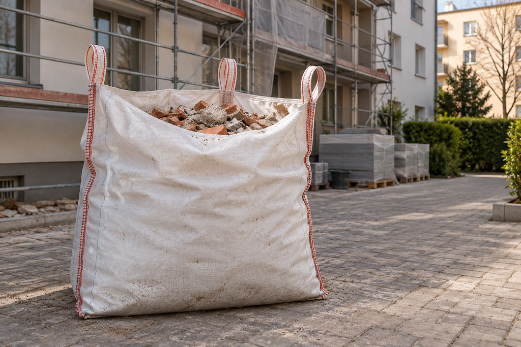 Otwarty big bag z gruzem w Warszawie